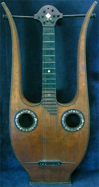 Early Musical Instruments part of the Bruderlin Collection, antique Lyra Guitar by Damunos around 1835